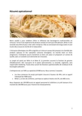 Business Plan boulangerie traditionnelle : Le résumé opérationnel